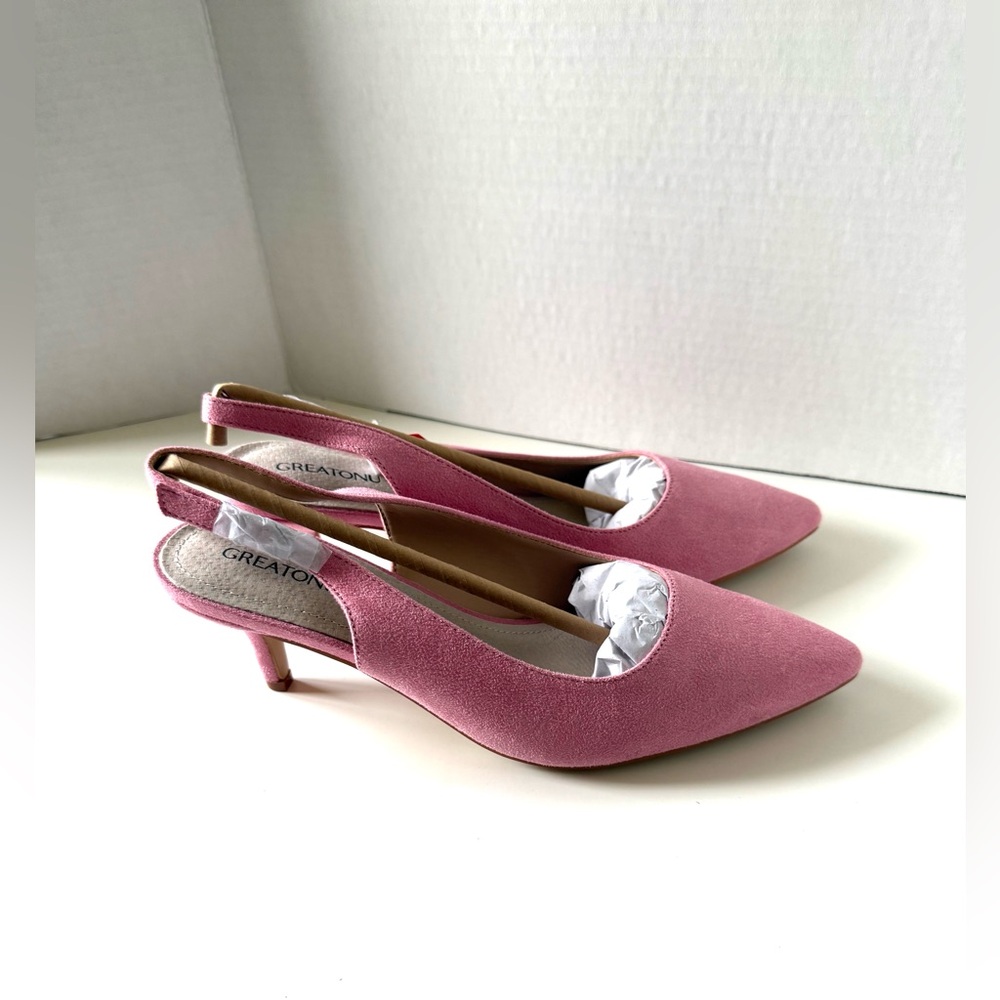 Greatonu Women's Pink Low Kitten Heel Pumps Closed Pointed Toe New with Tags